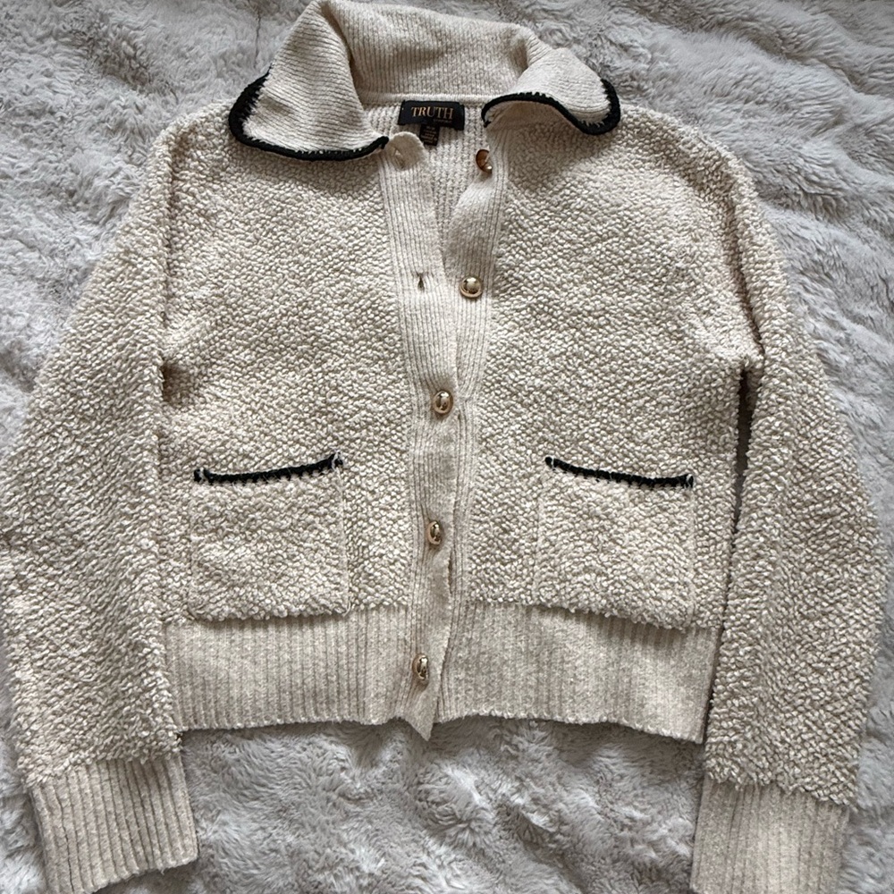 TRUTH Cream Teddy Bouclé Jacket with Black Trim